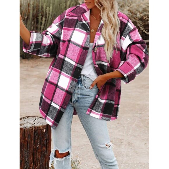 Women Rose Collared V Neck Button Down Oversized Long Sleeve Shirt Top - Picture 3 of 5